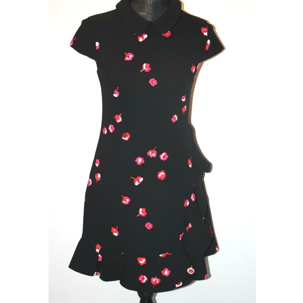 Kate Spade Black Mini Dress with Red and Pink Floral Pattern